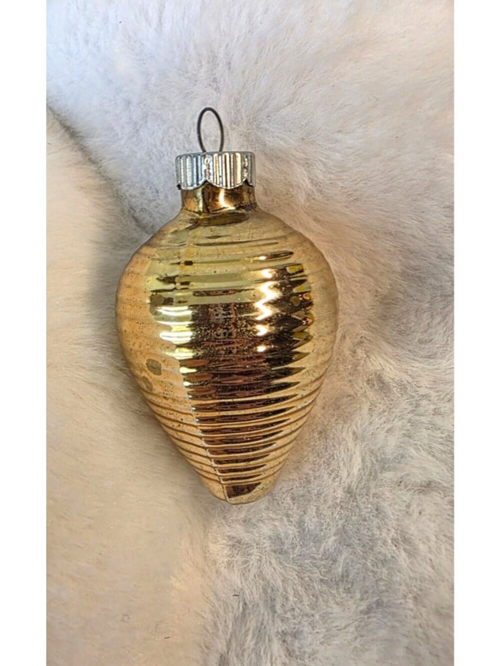 Vintage Shiny Brite Gold Ribbed Chinese Lantern Glass Christmas Ornament 2.5"